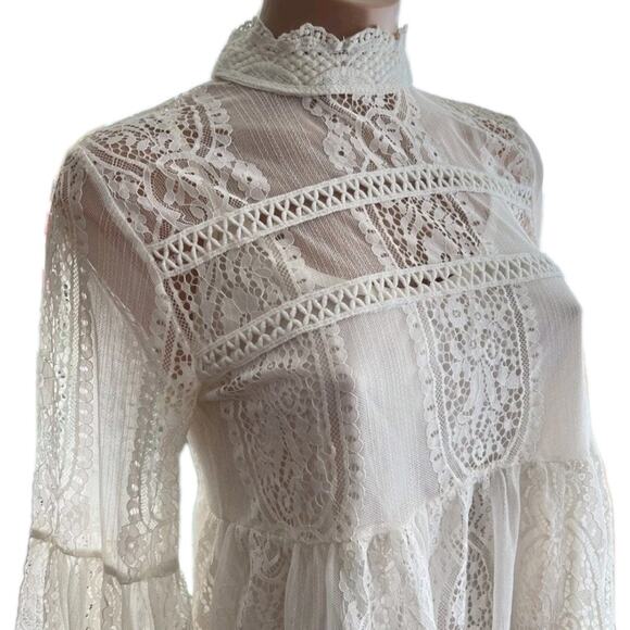 Altard State Crochet Lace Bell Sleeve Lined Top Ivory Sheer Boho Festival Large - Picture 3 of 16
